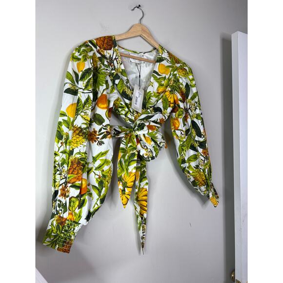 NWT Cara Cara Angela Banana Print Crop Cotton Balloon Sleeves Top Size: Small - Picture 3 of 8